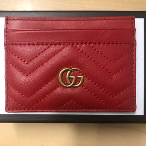 Gucci Red GG Marmont Matelassé Leather Card Case